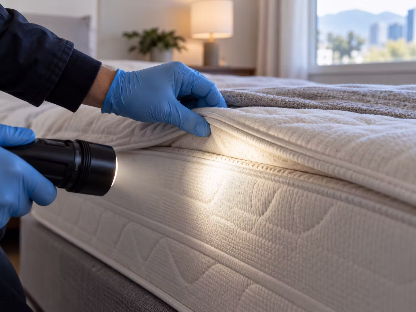 Flashlight Inspection of a Mattress Seam